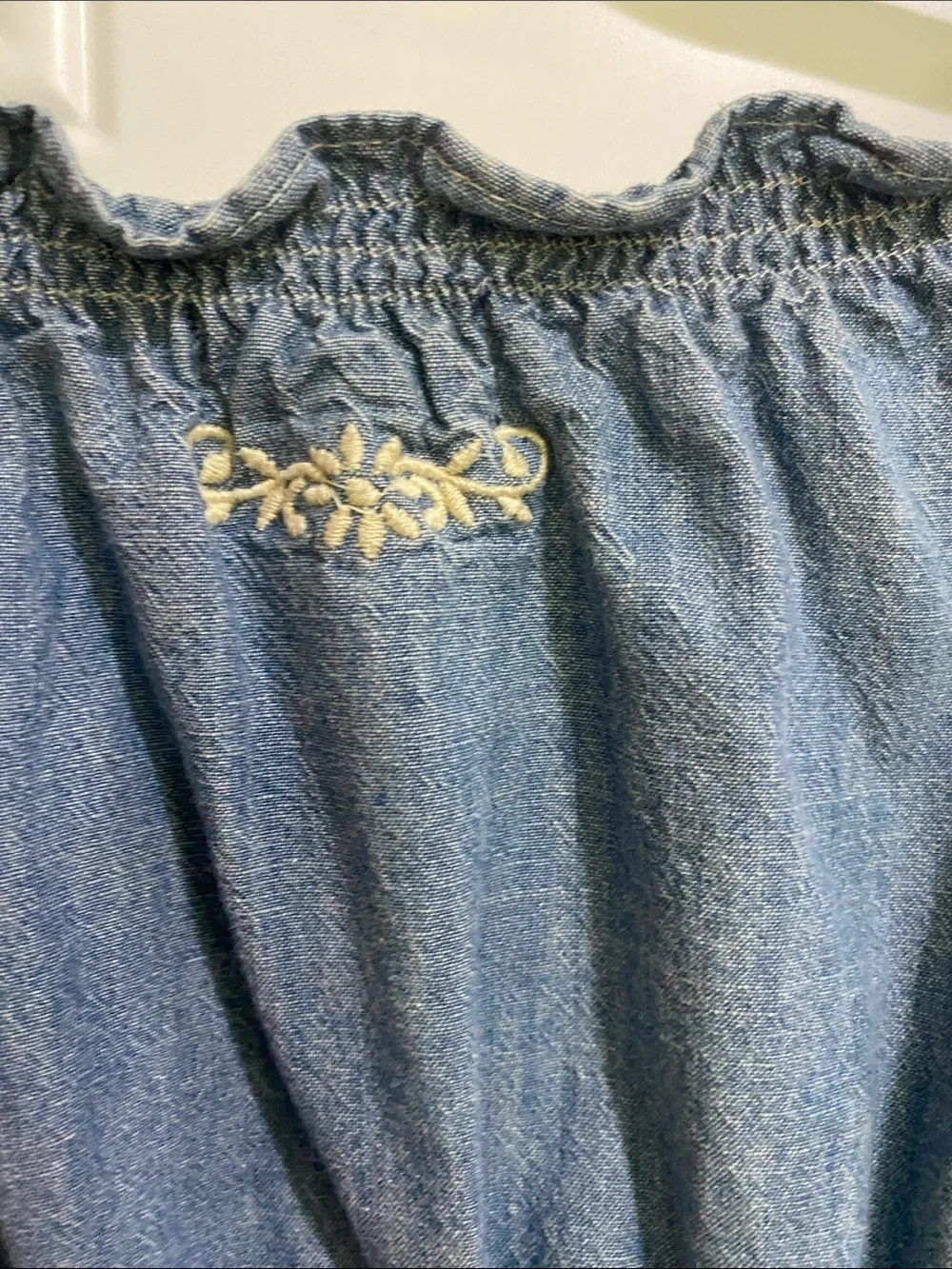 Ralph Lauren Light Blue Denim Embroidered Waist-Drawstring Dress